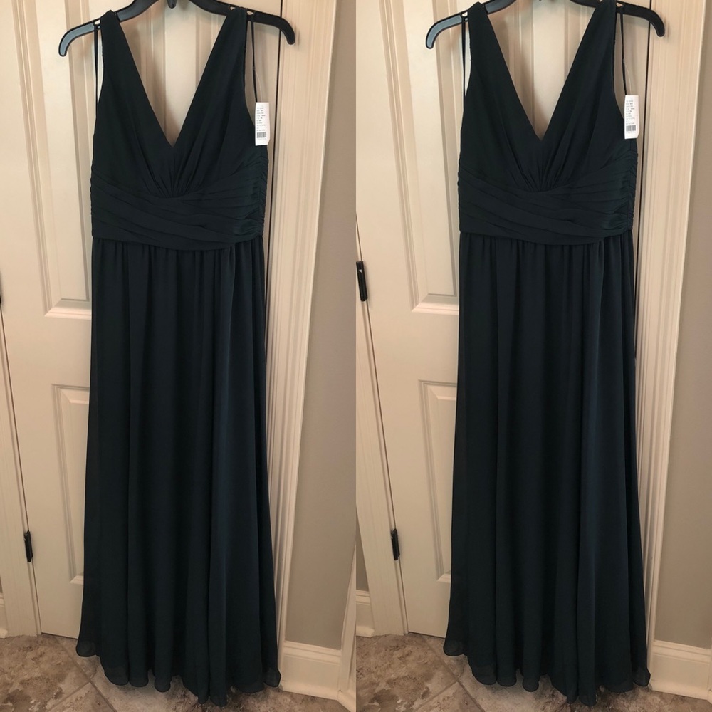 Emerald green Amsale bridesmaid dress